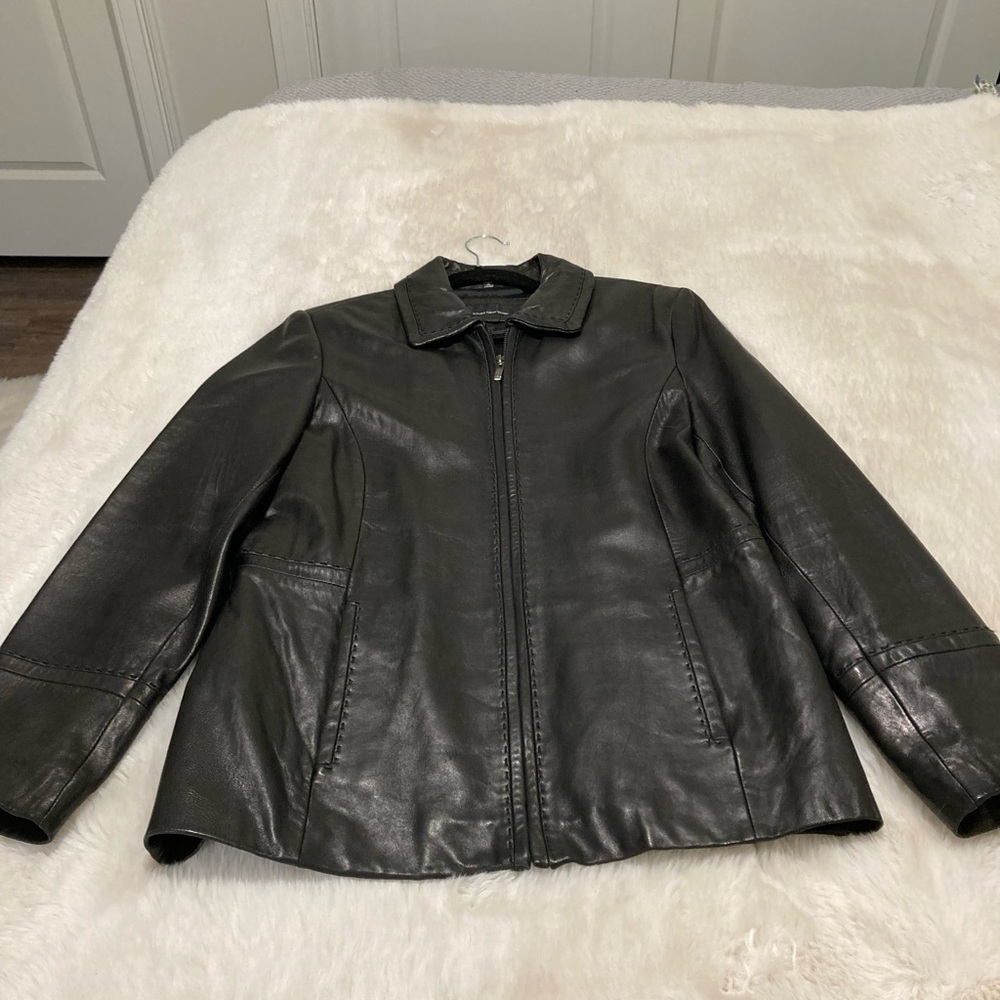 Ladies Jones New York genuine black leather jacket size M - Picture 3 of 11